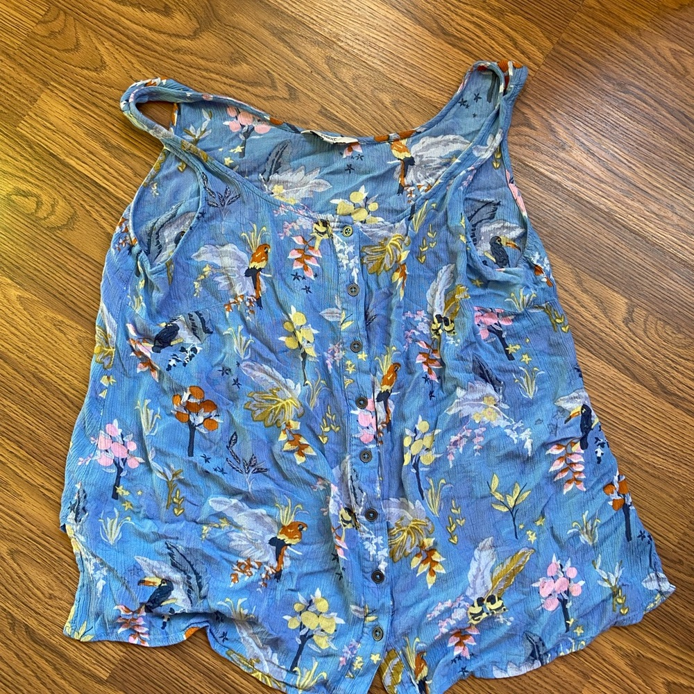 Floral Blue Sleeveless Top - Size 16